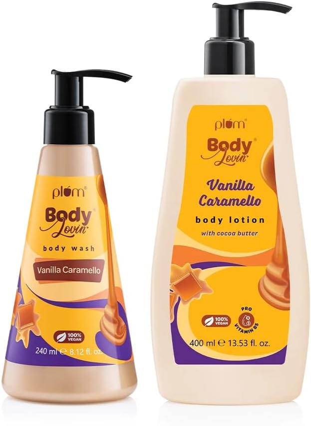BodyLovin' Vanilla Vibes Body Wash (240 ml) & Plum BodyLovin' Vanilla Caramello Body Lotion (400 ml)