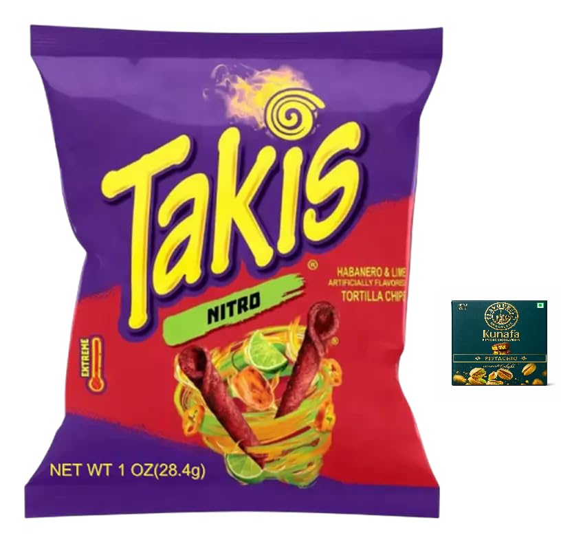 Takiss Nitro Habanero & Lime Tortilla Chips, 28.4g | Get Free Kunafa Pistachio Chocolate Bar, 20g By Decadent Foods-(Imported-USA)-image-49