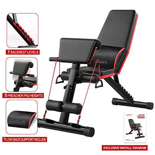 Skboy Adjustable Weight Bench, 7 Adjustable Angles Weight Benches for Full Body Workout