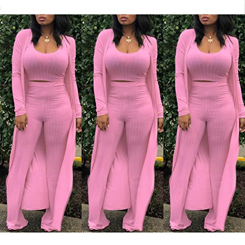 Image of Women's 2 Piece Outfits Set Ribbed Short Sleeve Casual Crop Top Wide Leg Pants Suit Set