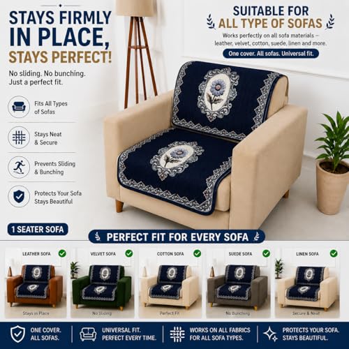Image of Homerz Premium 'Maharaja Paradise Series' Sofa Cover | Net Fabric Sofa Cover | Washable, Anti-Dust Backed & Wrinkle Resistant Cover (Regal Flower, 1 Seater, Seat Cover with Backrest)