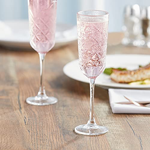 Decoret Timeless Series Glass Champagne 6.0 Oz., Set of 12 Etched Glasses - Stemmed, Dishwasher-Safe, Clear Glass Water Goblets, Chip-Resistant (Champagne)