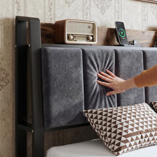 Image of Liians King Bed Frame with Storage Headboard and Charging Station | LED Lights, Metal Platform Bed, Noise Free, No Box Spring Needed, Easy Assembly