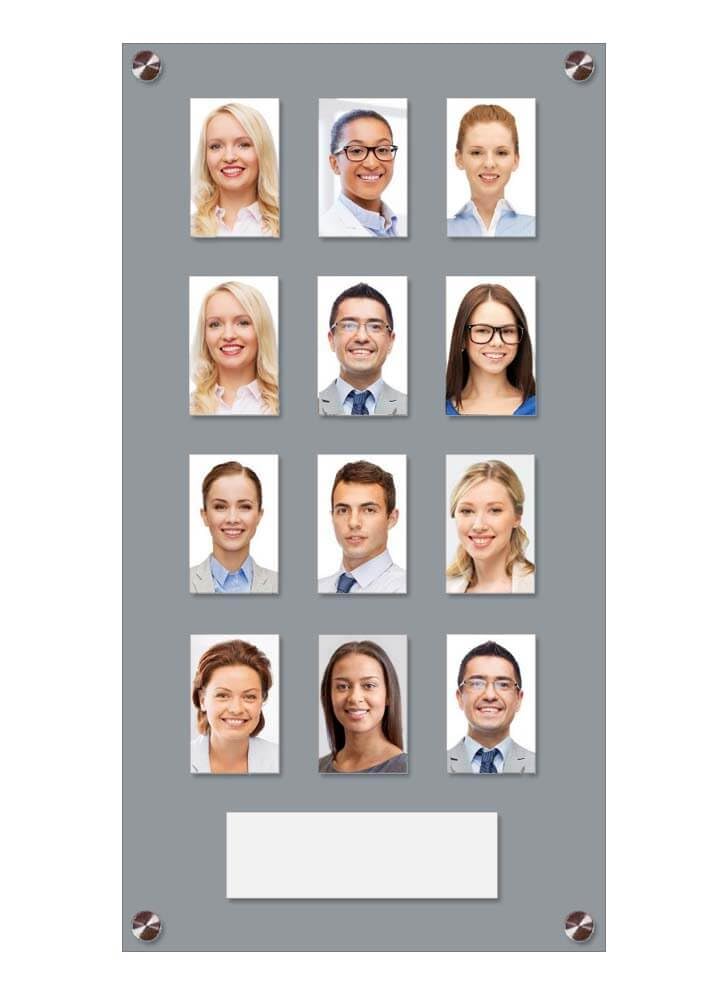 Get Acrylic Photo Frames - Grey 12 Pocket Image Staff, Student, Employee Display Board With Pocket Header. 506mm Height x 256mm Width (50.6cm x 25.6cm)