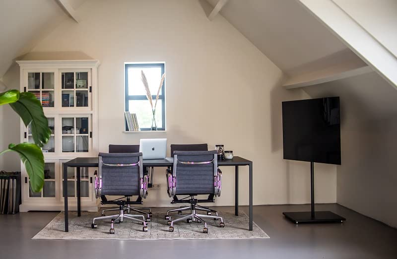 Atria TV Ständer Schwarz Bodenständer für 32–65 Zoll Fernseher, Höhenverstellbar mit Kabelmanagement, VESA 400x400, Stabiler Standfuß 35 kg, Modernes Design Fernseher Ständer
