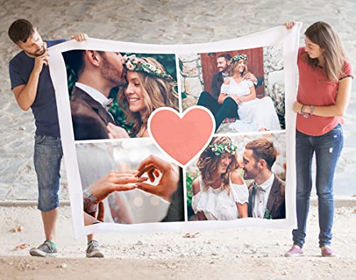 Made in Gift Manta Personalizada con Fotos a Color “Collage Corazón” 170x130cm para Sofá o Cama de Abrigo en Invierno como Regalo Original para Parejas (Polar)