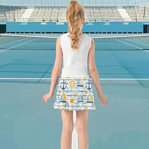visesunny Girl's Golf Skirt Athletic Blue Striped Boat Sun Tennis Skort Sport Activewear with Double Layer Pockets3