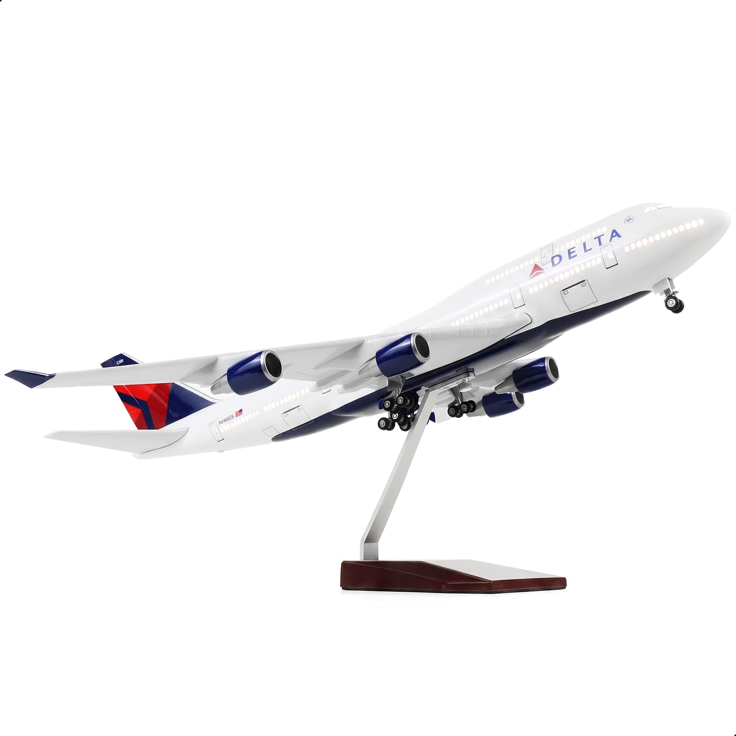 QIYUMOKE 1:150 747 Modellino Aereo per Delta Con Base LED