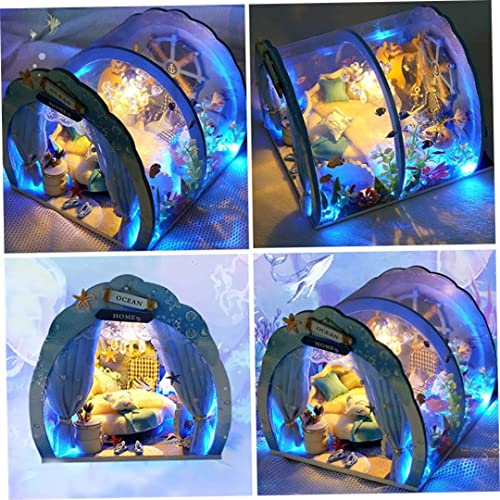 SunaOmni Ocean Tunnel Dollhouse mit Möbeln LED Light Kit DIY Miniatur Holzpuppen Haus romantische Kunst Handwerk Kid… – Bild 4