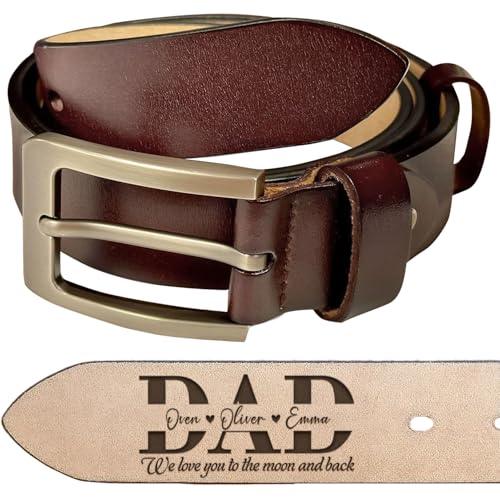 Personalized Dad Leather Belt Father's Day - Custom Fist Bump Engraved Leather 2 Sided Belts, Customized Handmade Belt, Gift For Husband on Father's Day, Fathers Day Gift From Wife
