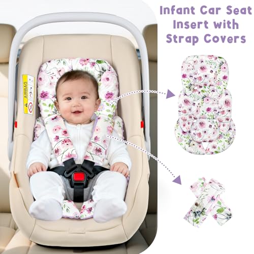 Image of GFU Infant Car Seat Insert Head and Body Support with 2 Strap Pads Purple