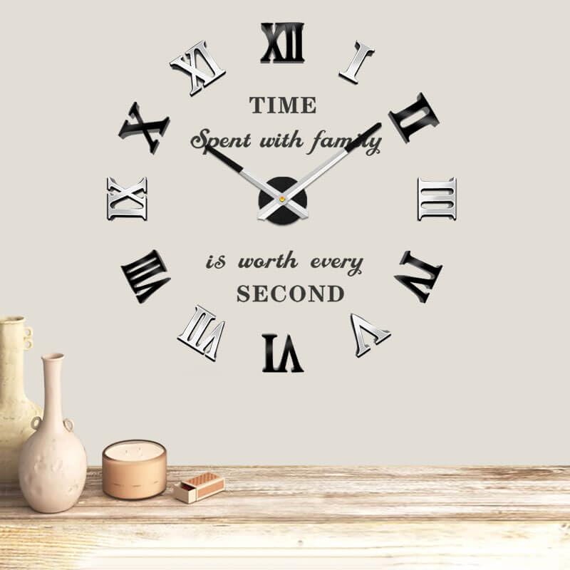 VANGOLD Large 3D DIY Wall Clock Roman Numerals Clock Frameless Mirror Surface Wall Sticker Home Decor for Living Room Bedroom