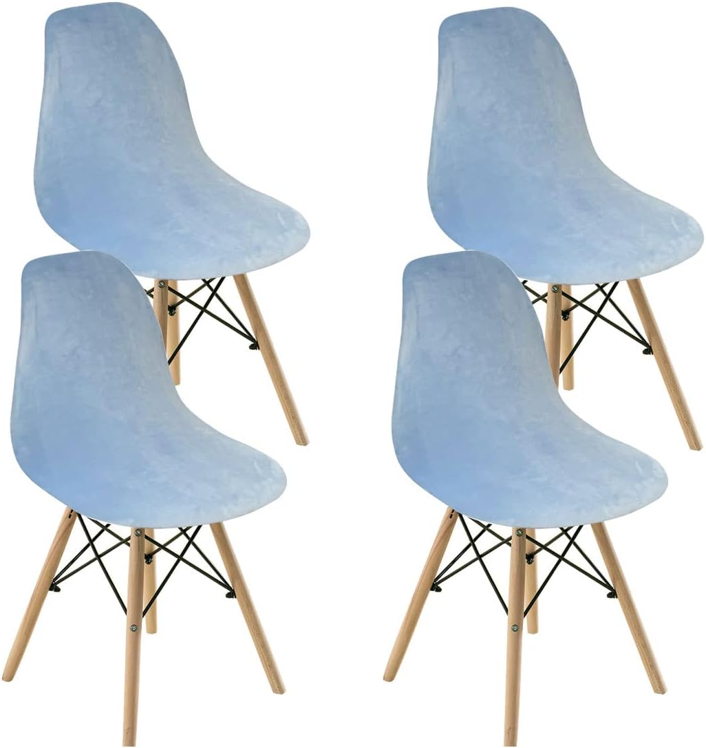 Dining Room Chair Covers Slipcovers Set of 4, Shell Chair Cover Velvet for Mid Century Modern Chair, Armless Chair Cover Lounge for Kitchen, Dining, Living Room Side Chairs Lake Blue Lake Blue 4