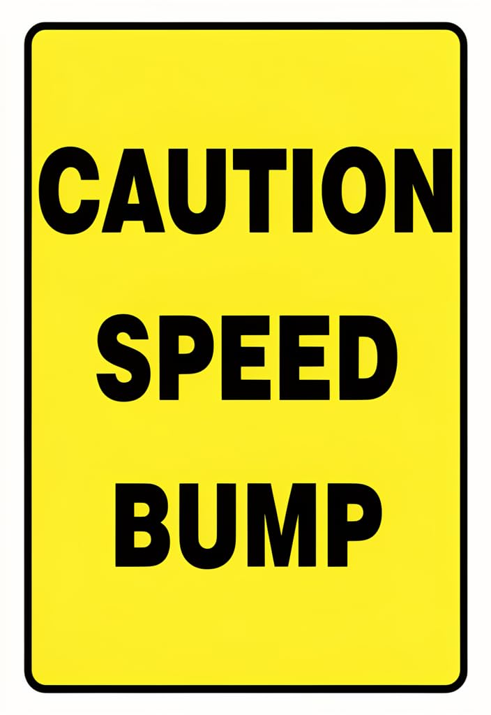 peiyeety 12x8 Inch Tin CAUTION SPEED BUMP Metal Sign, Yellow & Black Safety Warning Wall Decor Plaque for Garage, Driveway, Workshop, Parking Area, Man Cave, Home & Business Gift