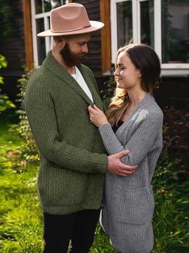 Image of Runcati Mens Shawl Collar Long Cardigan Casual Knit Open Front Sweater Fall Winter Thermal Cardigan Sweater