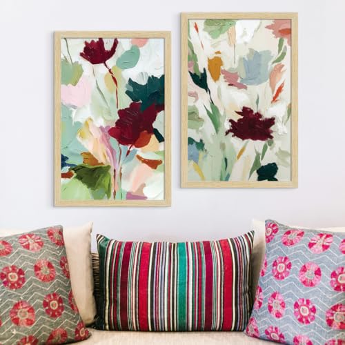 Image of ArtX Abstract Floral Paintings for Living Room, Wall Art Frames for Home Decor, Modern Flower Wall Painting for Bedroom, Office & Interior Decoration, 12x18 Inch, Set of 2