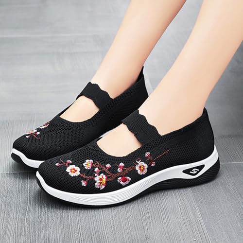 Flower Embroidered Slip On Knitting Flat Loafers for Women Comfortable Soft Sole Tennis Shoes Breathable Mesh Comfy Platform Non Slip Walking Sneakers3
