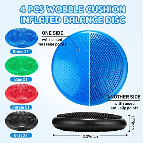 Image of Jerify 4 Pcs Wiggle Seat Flexible Inflated Wobble Cushion Stability Balance Pad Balance Disc Sensory Seat for Men Women Fitness Physical Exercise Improving Posture Home Office