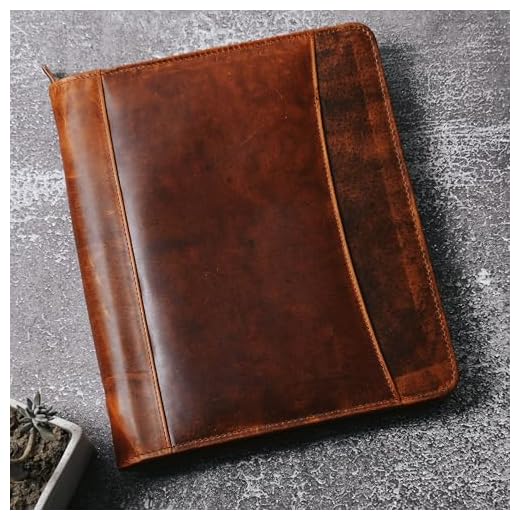 Top Grain Leather Portfolio Business Padfolio Document Organizer with Writing Pad Resume Interview Professional Zipper Writing Notepad Folder for Men Women