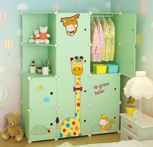 Image of Mevigo 10+2 Door Plastic Wardrobe for Kids and Baby-Cupboard for Clothes, Almirah for Clothes, Baby Collapsible Wardrobe, Multi-Purpose Kids Storage Rack for Home Books,Toy,Living Room -Green- P4