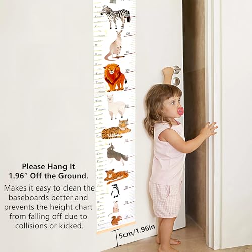 DOOLMIN Baby Height Growth Chart, Canvas Height Measuring Chart for Kids Child Toddler Boys Girls, 79\" x 7.9\" Hangable and Removable Waterproof Wood Ruler for Wall Room Nursery Décor(Zoo)