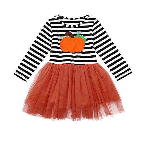 Preisvergleich Produktbild OverDose Damen Kinder Baby Mädchen Kürbis Striped Print Langarm Halloween Kleid + Stirnbänder Cosplay Cute Soft Set Kleid