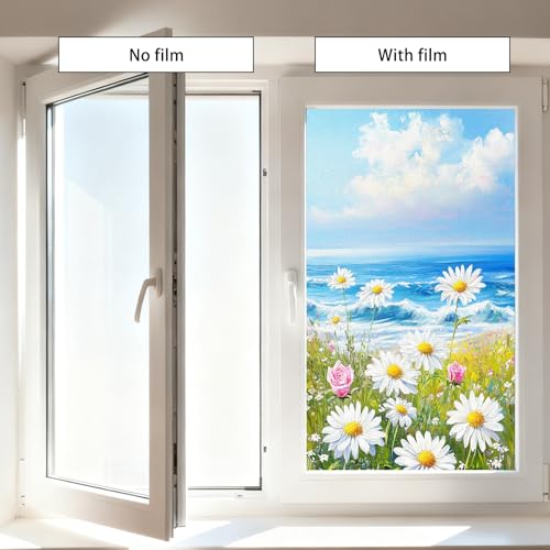 Image of Nuxovilar White Flower Floral Pattern Cling Window Film 17.5x39.3 PVC