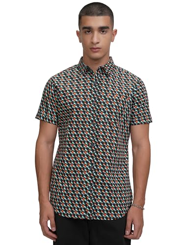 Image of Highlander Men's Geometric Print Half Sleeves Shirt | Bold & Contemporary | A Statement Piece Eftless Style