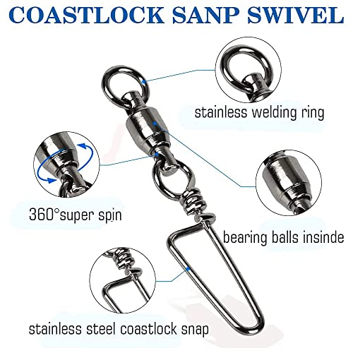 9Tong High Strength Fishing Snap Swivels - Stainless Steel Saltwater Corrosion Resistant Barrel Swivels - 25pcs, 48lbs, Black - Image 3