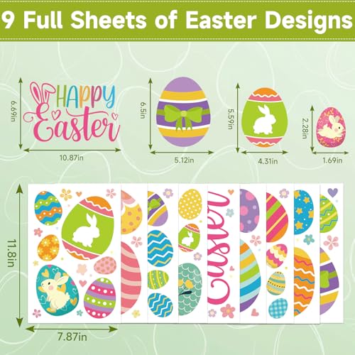 Image of 9 Sheets Easter Window Clings for Glass Windows Easter Decorations for Home | Easter Eggs Window Stickers, Happy Easter Decor for Parties, Bunny Rabbit Spring Summer Decals for Home, Office, Classroom