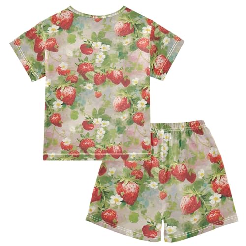 ALAZA Vintage Strawberries Flowers Pajama Set Short Sleeve Sleepwear Soft Lounge Nightwear2
