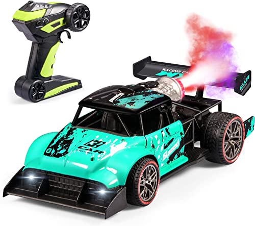 High Speed Spray Racing Car For Kids And Adults, 1:16 Rc Remote Control Racing Car Toy With Cool Led Lighting & Music, 2 Modes Of Metal Drift Racer And Rear Mist Spray For Boys Girls Gift (Cyan) #TOP2