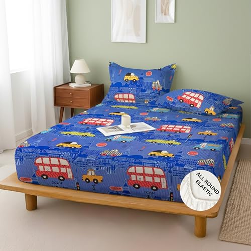 Image of Weave & Decor Printed Kids Bedsheet Double Bed 72x72x8 Inches, Wrinkle-Free with 2 Pillow Covers 20x30 Inch