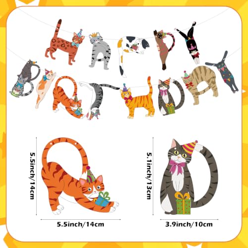 Image of Hooqict Happy Birthday Banner Cat Birthday Party Banner Decorations Garland Sign for Kids Adults Funny Cat Themed Birthday Party Decorations Supplies