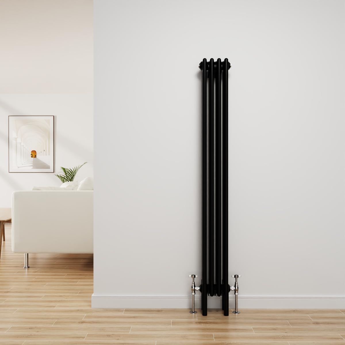Nrg Black Traditional Radiator Cast Iron 4 Column Vertical Central Heating Bathroom Radiators 1500X200mm