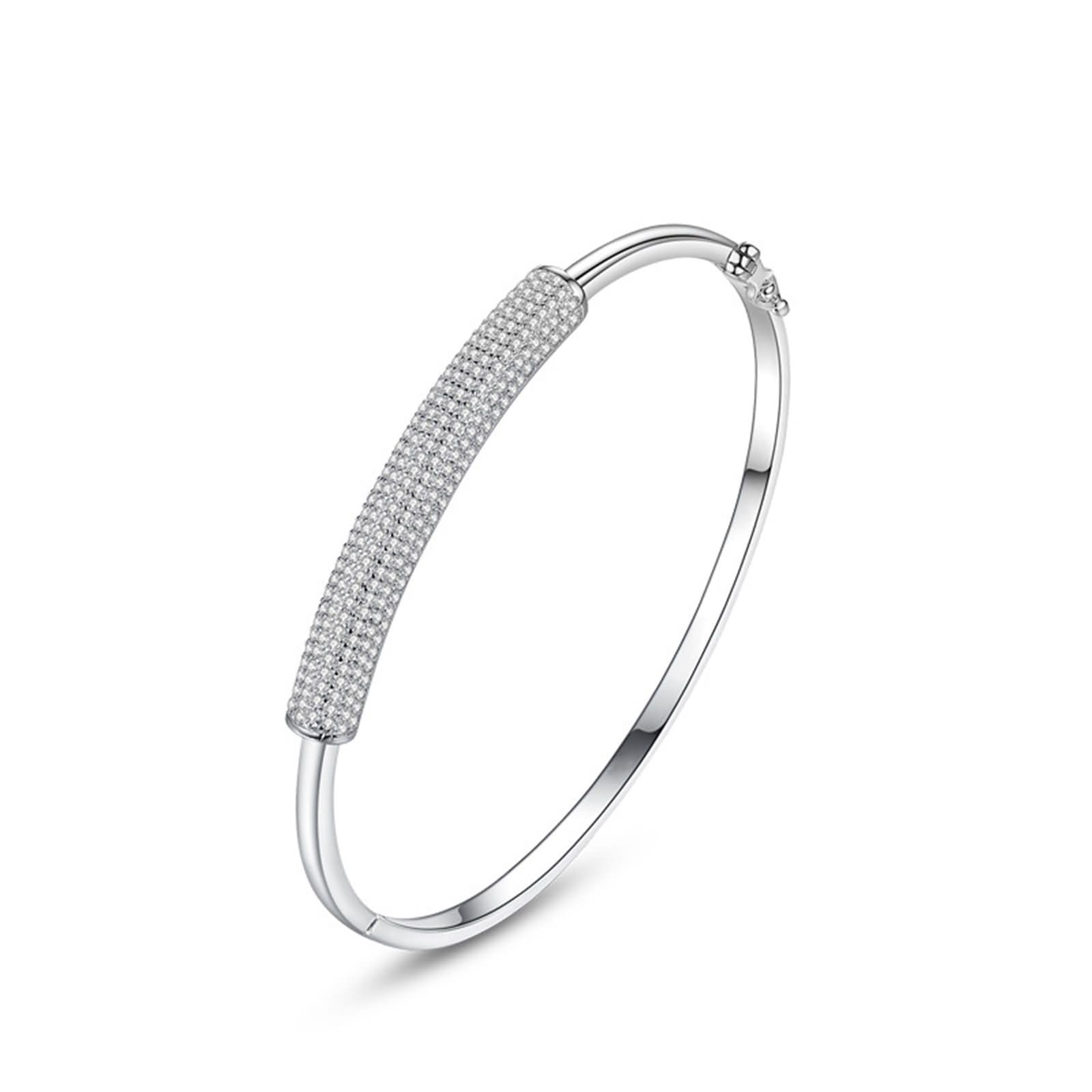 Pulseras Oro Blanco Mujer 9 Kilates / 14 Kilates / 18 Kilates, Redondo con Moissanita, Cadena 16 CM, Pulseras Plata Mujer de