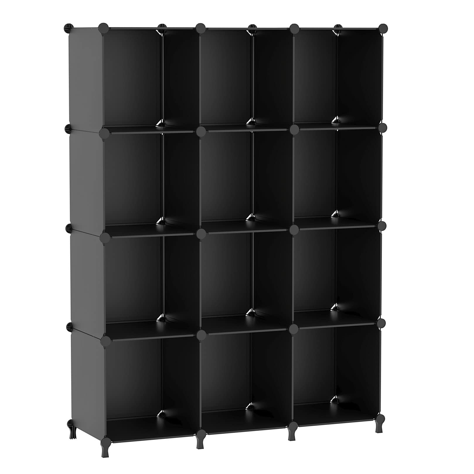 AWTATOSCube Storage Organizer Closet Shelf Storage Organization Modular 12 Cube DIY Plastic Square Bookcase Bookshelf Clothes Shelving Rack for Home, Bedroom, Living Room, Office, Black