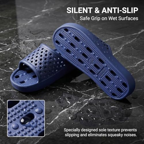 Image of clootess Shower Shoes Slide for Men and Women Holes Bath Slipper Bathroom Sandal Pool Gym College Dorm Non-Slip