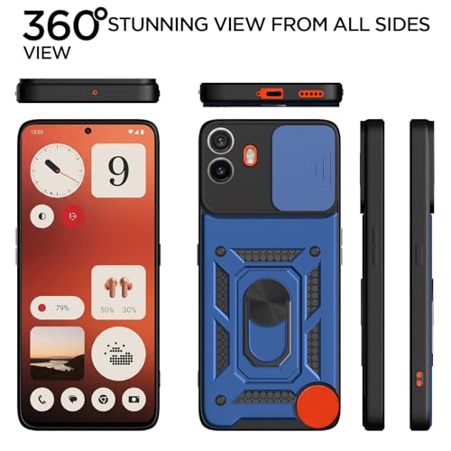 Image of Pikkme D10 Tough Armor Bumper Case | 360 Protection Case | Sliding Camera Shield Cover & Ring Holder Stand Back Cover for CMF by Nothing Phone 1 (Blue)