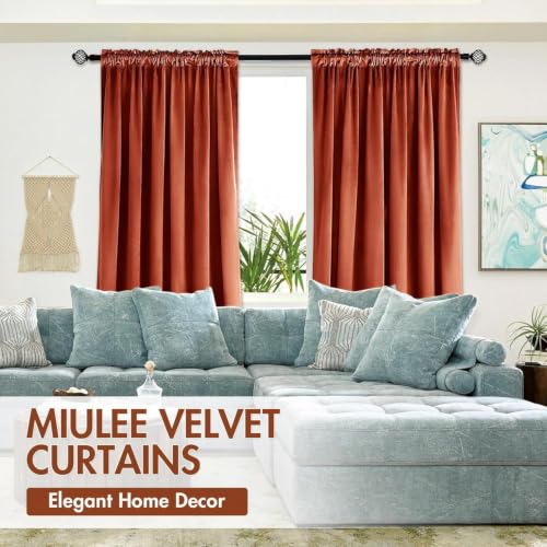 Image of MIULEE Fall Burnt Orange Blackout Velvet Curtains 96 Inch Long 52 inchx96 inch Soft | Luxurious Bedroom Living Room Decor, Room Darkening, Thermal Insulated, Rod Pocket Design, Super Soft Fabric