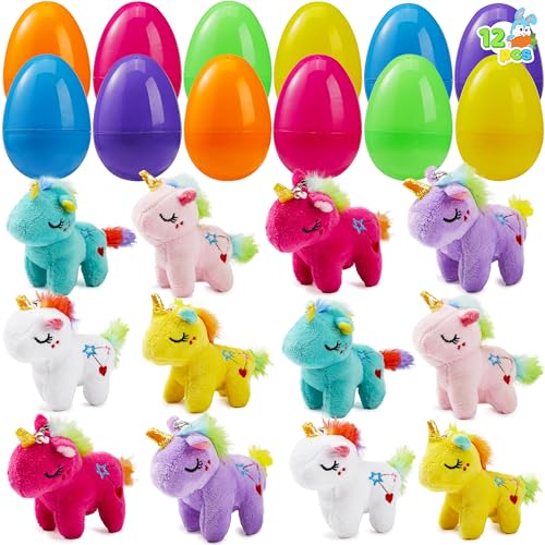 JOYIN 12 PCs Filled Easter Eggs with Plush Unicorn 2.25ââ‚¬ Bright Colorful Easter Eggs Prefilled with Variety Plush Unicorn