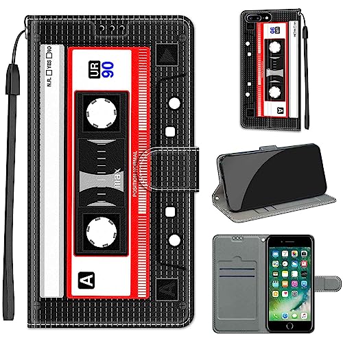 Image of for iPhone 7 Plus 8 Plus Case, PU Leather Wallet Book Flip Folio Stand View Cover Pouch Compatible with iPhone 7 Plus 8 Plus Phone Case (Audio Tape)