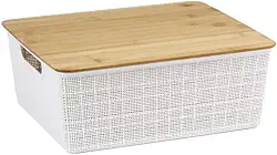 Oikos - Caixa Organizadora 12L com Tampa de Bambu Branca