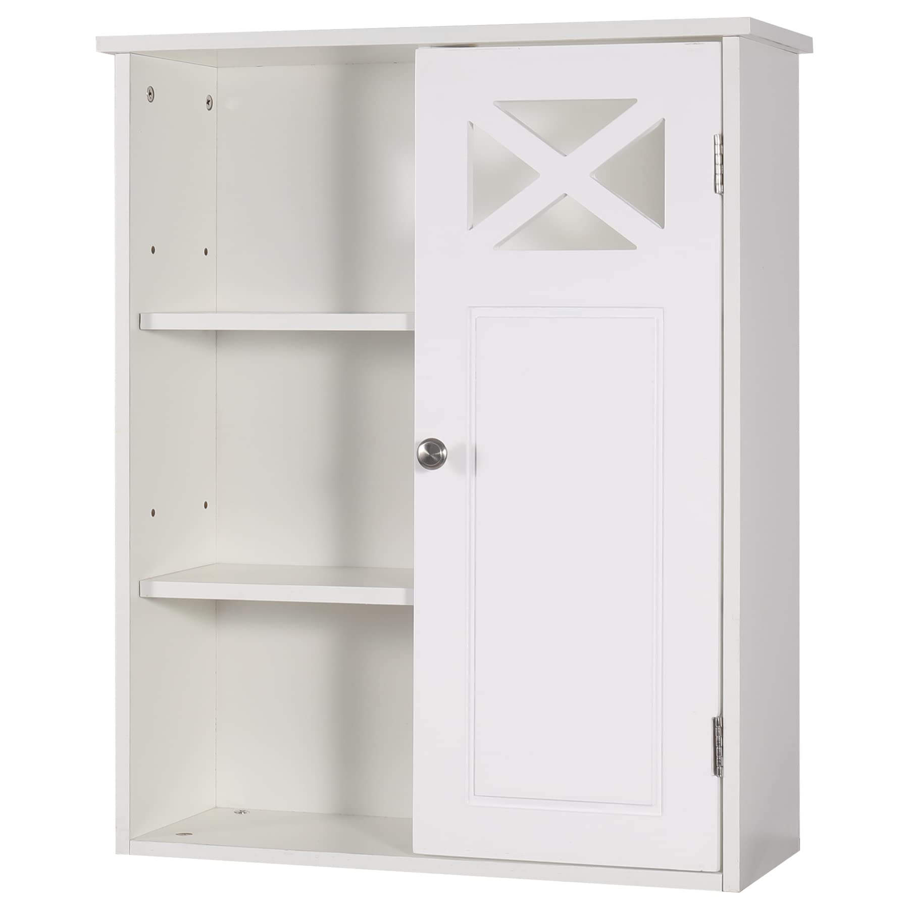 AKVOMBI White Bathroom Wall Cabinet Over Toilet, Barthroom Cabinet with 1 Door, Open Shelves, Hanging Cabinets for Wall, Modern Medicine Cabinet Wall Mounted for Bathroom, Kitchen, Living Room