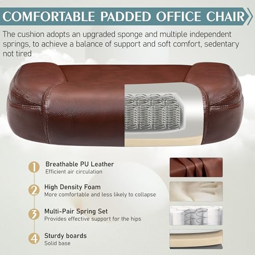 Image of Leather Office Chair, PU Home Computer Desk Chairs with Ergonomic Back Support, 360Swivel Free,Small Gaming Chair with Wheels and Adjustable Armrests, for Short People Use