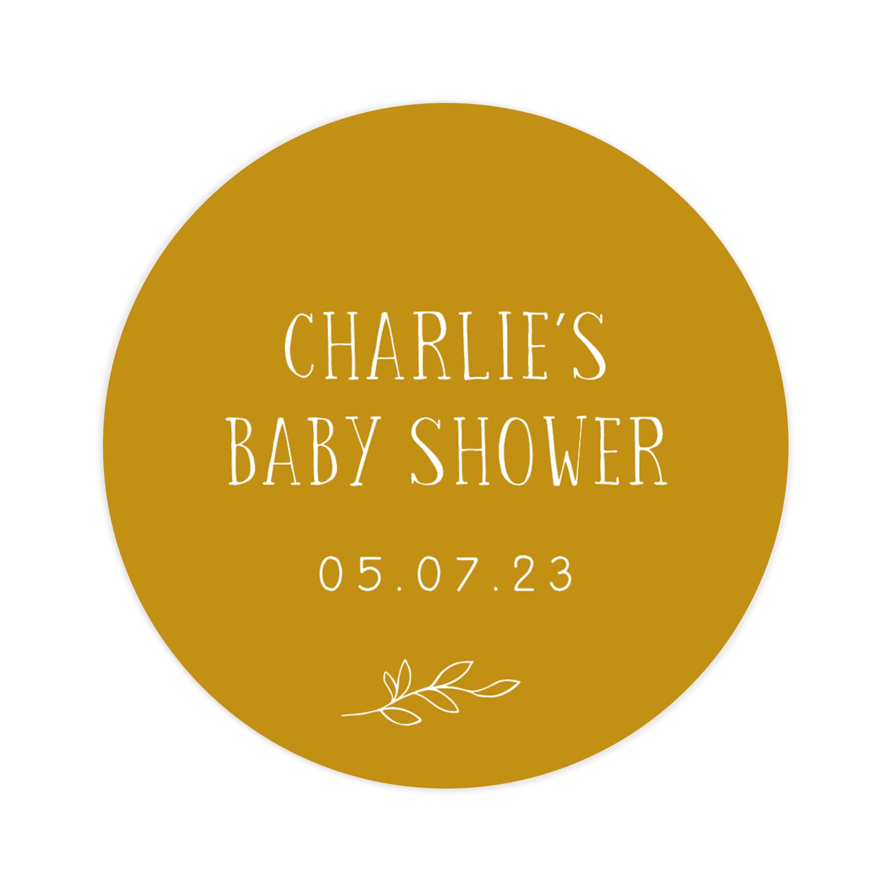 Personalised Baby Shower Stickers | Baby Shower Sticker/Labels | for Favors | Round Circle | Choice of Colours (Mustard) โ image 1
