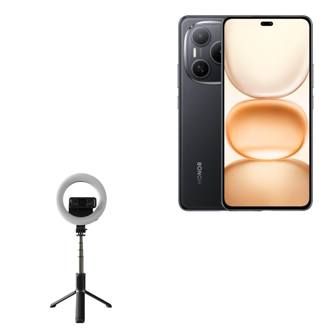 BoxWave Stand and Mount Compatible with Honor Power - RingLight SelfiePod, Selfie Stick Extendable Arm with Ring Light - Jet Black