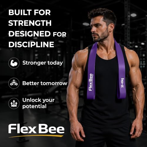 Image of FlexBee Heavy Resistance Bands for Workout, Pull Up Assist, Strength Training & Stretching | Exercise Loop Bands for Men & Women Home Gym Fitness Equipment (Purple, 30-45 kg Resistance, Latex)