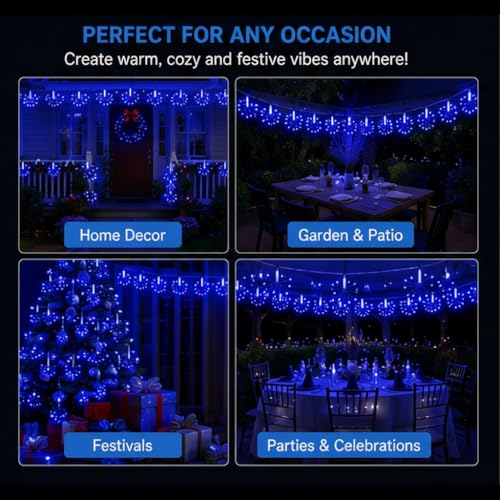 Image of Litehom Starbursts Light, 10 Bright Starbursts Design Sparckle 10Ft Light with USB Operated Waterproof for Diwali, Home Decoration, Birthday, Christmas Tree, New Year, Bedroom Fairy Light (Blue)