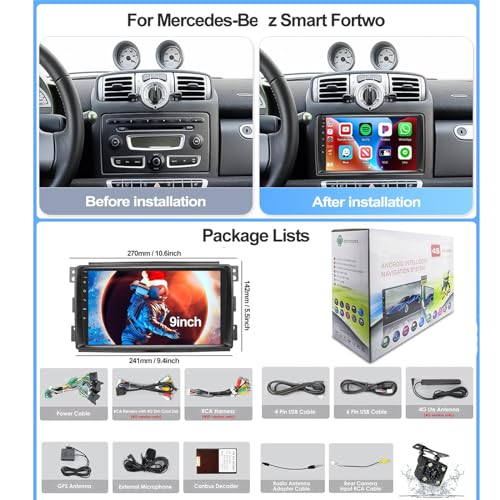 Radio de coche multimedia con Android 13 y 4G+64G para Smart Fortwo 2005-2010 7
